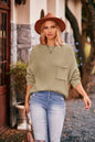 Winter Batwing Sleeve Small Turtleneck Sweater Solid Color Pocket Pullover Sweater Women