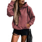 Autumn Winter Solid Color Pocket Hooded  for Women All Matching Long Sleeve Top