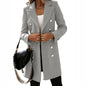 Women Clothing Overcoat Wish Autumn Winter Long Sleeve Blazer Collar Double Breasted Woolen Coat