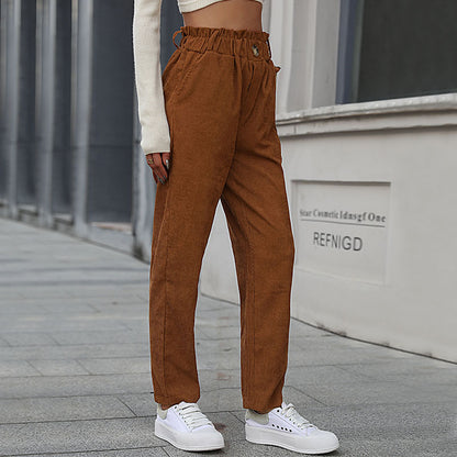 Women Wear Autumn Casual Solid Color Corduroy Pants