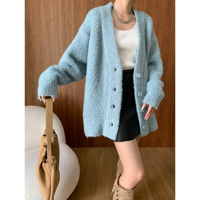 Lazy Atmosphere Wool Circle Yarn Soft Glutinous Knitted Cardigan Coat Early Autumn