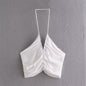 Summer Women Clothing White Sexy Sexy Pleated Halter Spaghetti Straps