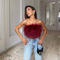 Fashion Feather Fur Tube Top Party Sexy Top Crop Top Tank Camis