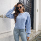 Women Clothing Autumn Winter Twist Lantern Sleeve Waist Tight Knitted Pullover Sweater