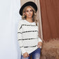 Plus Size Hooded Striped Printed Sweater Women Loose Long Sleeve round Neck Top