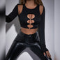 Fall Women Clothing round Neck Long Sleeve T shirt Sexy Cutout Slim Fit Crop Top Short Top