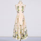 Simple Summer Polo Collar Sleeveless Design Lemon Printing Belt Waist Tight Dress