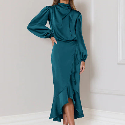 Fishtail High Grade Satin Long Sleeve Loose Dress Elegant Women Dress Evening Dress