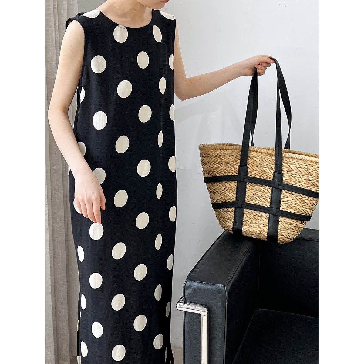 Backless Drawstring Polka Dot Dress Korean Sleeveless Vest Dress