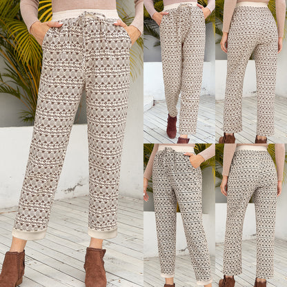 Women Clothing Printed Lace Casual Pants Loose Trousers for Women