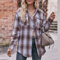 Women Autumn Winter Casual Oversize Loose Plaid Shirt