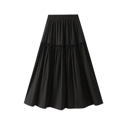 Sweet Stitching Tree Fungus Like Lacework Elastic Waist Skirt Women Summer Mid Length A Line Large Hem Umbrella Skirt