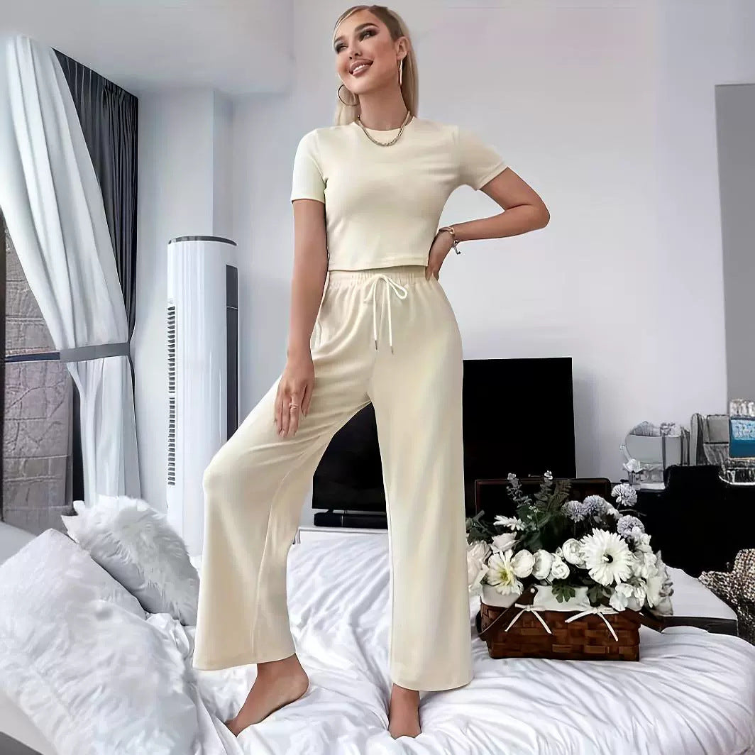 Casual Elastic Waist Straight Wide Leg Pants