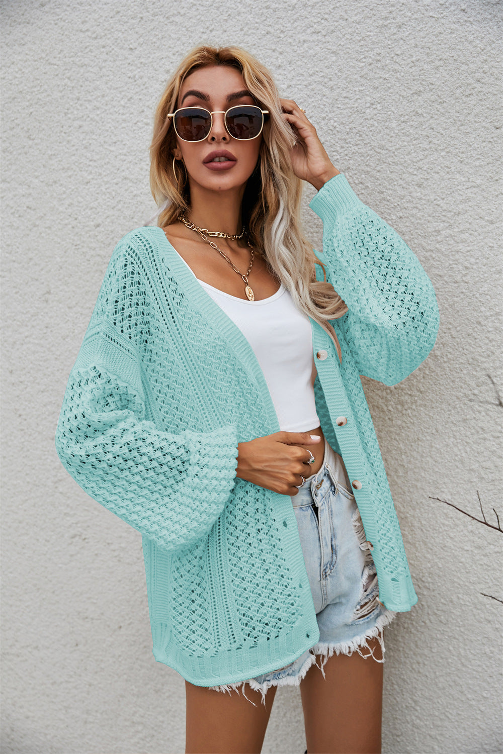 Autumn Women Knitwear Hollow Out Knitted Cardigan Loose Sweater