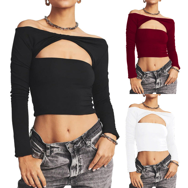 off the Shoulder Top Long Sleeve Sexy Women Clothing Hollow Out Cutout Corset Small Vest Women Clothing