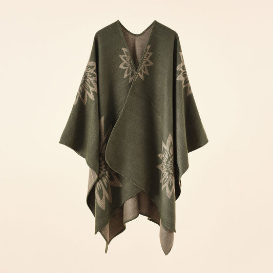 Autumn Winter Street Solid Color Herringbone Pattern Warm Imitation Cashmere Shawl Cape