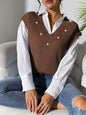 Women Vest Women Clothing Spring Autumn V neck Simple Vest Pearl Beaded Woven Sweater Waistcoat