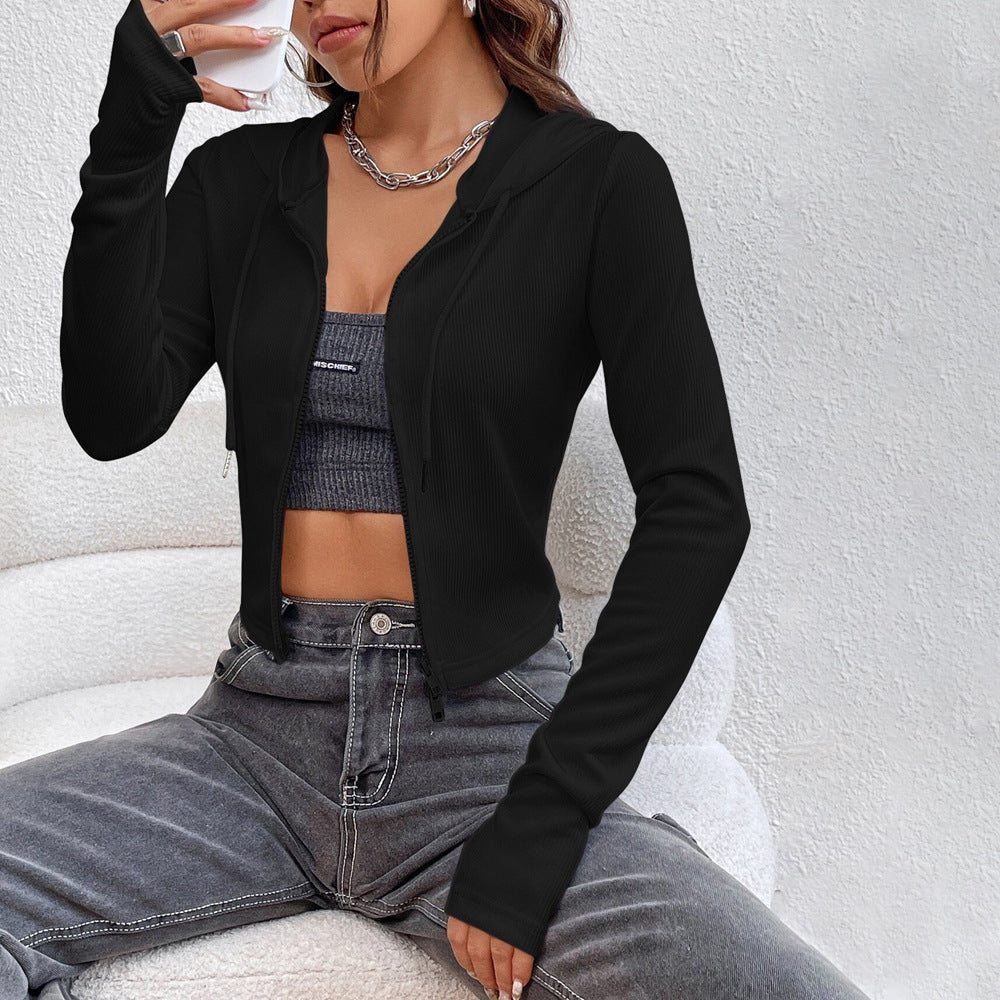 Autumn Winter Street Zipper Cardigan Outerwear Long Sleeved Top Women