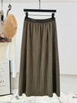 Autumn Pleated Casual Skirt Draping Effect Waist Tight Slimming Skirt Flab Hiding Cover A Line Skirt