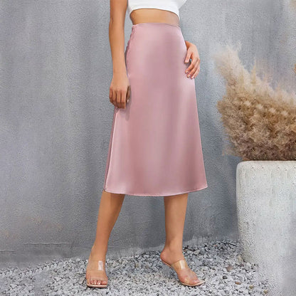 Women Clothing French Elegant Draping Satin Skirt for Women Spring Autumn High Grade Sentong Qin Skirt Summer Mid Length