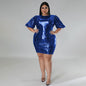 Plus Size Winter Women Clothing Velvet Bottom Embroidered Sequined Dress