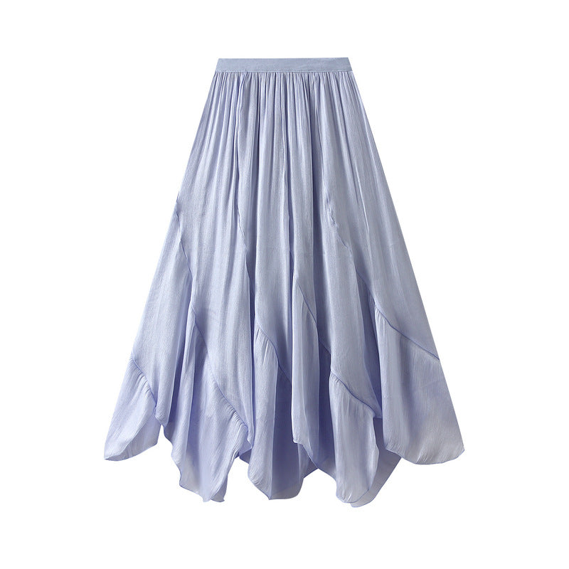 French Irregular Asymmetric High Waist Skirt Women Summer Fishtail Skirt Maxi Dress Wavy Edge