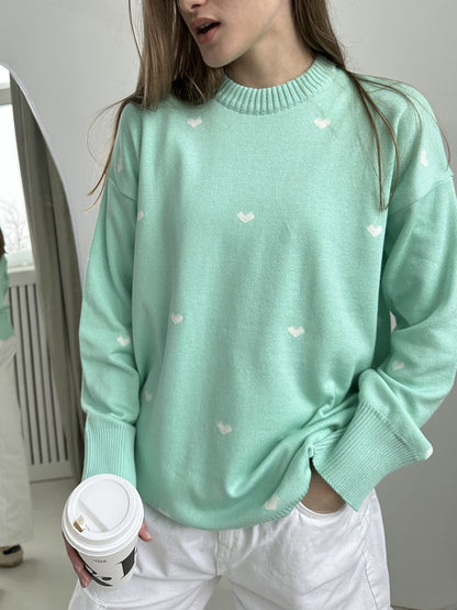 Heart Printing Sweater Autumn Winter Office Casual Round Neck Design Sweater