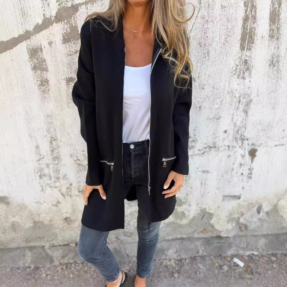 Autumn Winter Women Clothing Long Sleeve Hooded Loose Casual Mid Length Cardigan Coat for Women