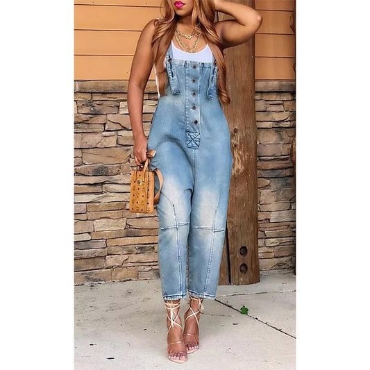 Women Clothing Casual Siamese Suspender Jeans Women