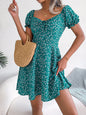 Spring Summer Casual Bell Sleeve Drawstring Lace Floral Print Large Swing Dress Independent Stand Women Clothing