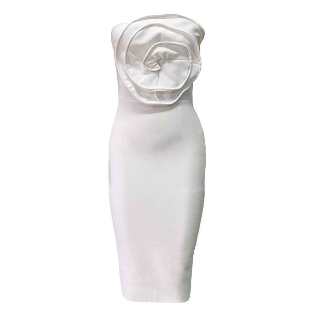 Sexy White Big Floral Bandage Dress Socialite Gathering Dress French Dress