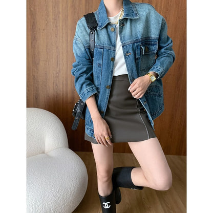 Retro Distressed Loose Profile Denim Coat Early Autumn