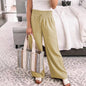 New Straight Pants Loose-Fitting Loungewear Casual Trousers Mid-Waist Solid Color Tied Wide-Leg Pants for Women