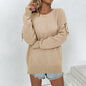 Spring Autumn Loose round Neck Sweater Women Long Sleeve Lace Up Sweater