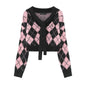 Niche Rhombus Sweater Autumn Show Umbilical V neck Sweater Girls