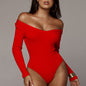 Autumn Winter Women Clothing Sexy Slim V neck Solid Color Long Sleeve Base Bodysuit