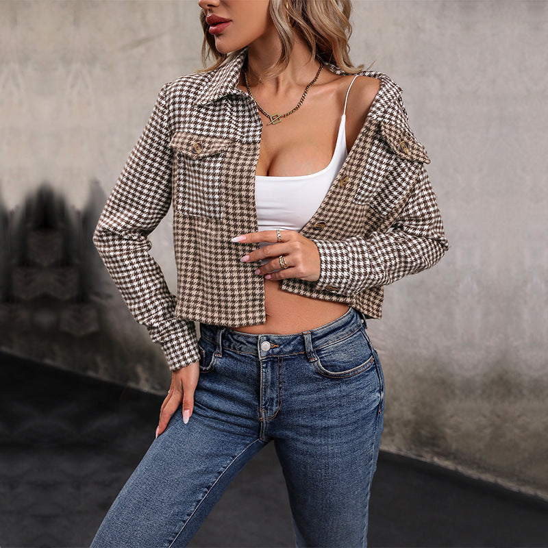 Autumn Winter Women Clothing Houndstooth Fall Winter Jacket Women