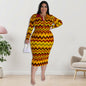 Plus Size Women Clothes Long Sleeve Collar Printed Open Tube Dress Source