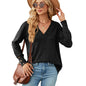 Autumn Winter Solid Color V neck Loose Long Sleeve Button T shirt Top Women Clothing