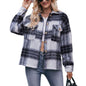 Autumn Winter Women's Plaid Mohair Short Woolen Thick Coat