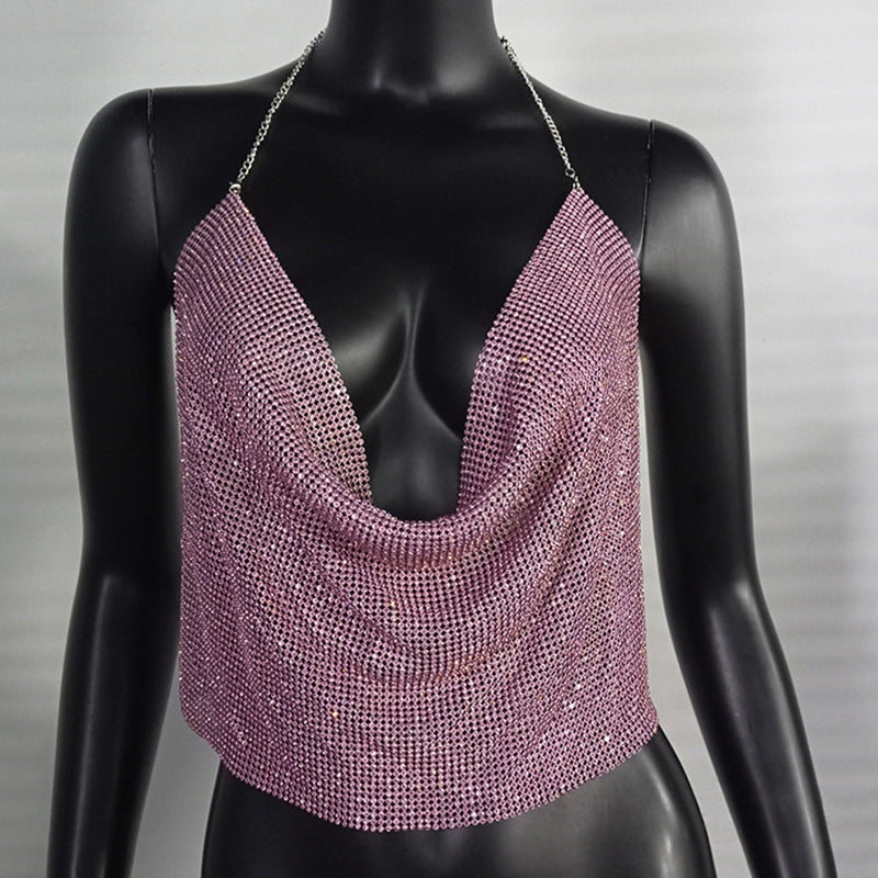 Women Clothing Rhinestone Rhinestone Vest Sexy Party Nightclub Sexy Suit Rhinestone Top Sling