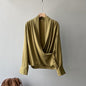 V-neck Shirt Women Spring French Elegant Drape Long Sleeve Shirt