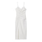 Women  Early Autumn Sexy V neck Pleated Side Slit Strap Cotton Linen Dress