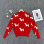 Women Thick Sweater Spring Autumn Winter All Match Puppy Mosaic round Neck Pullover Top