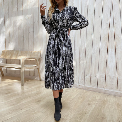 Women Wear Long Sleeve Printing Collared Spring Dress