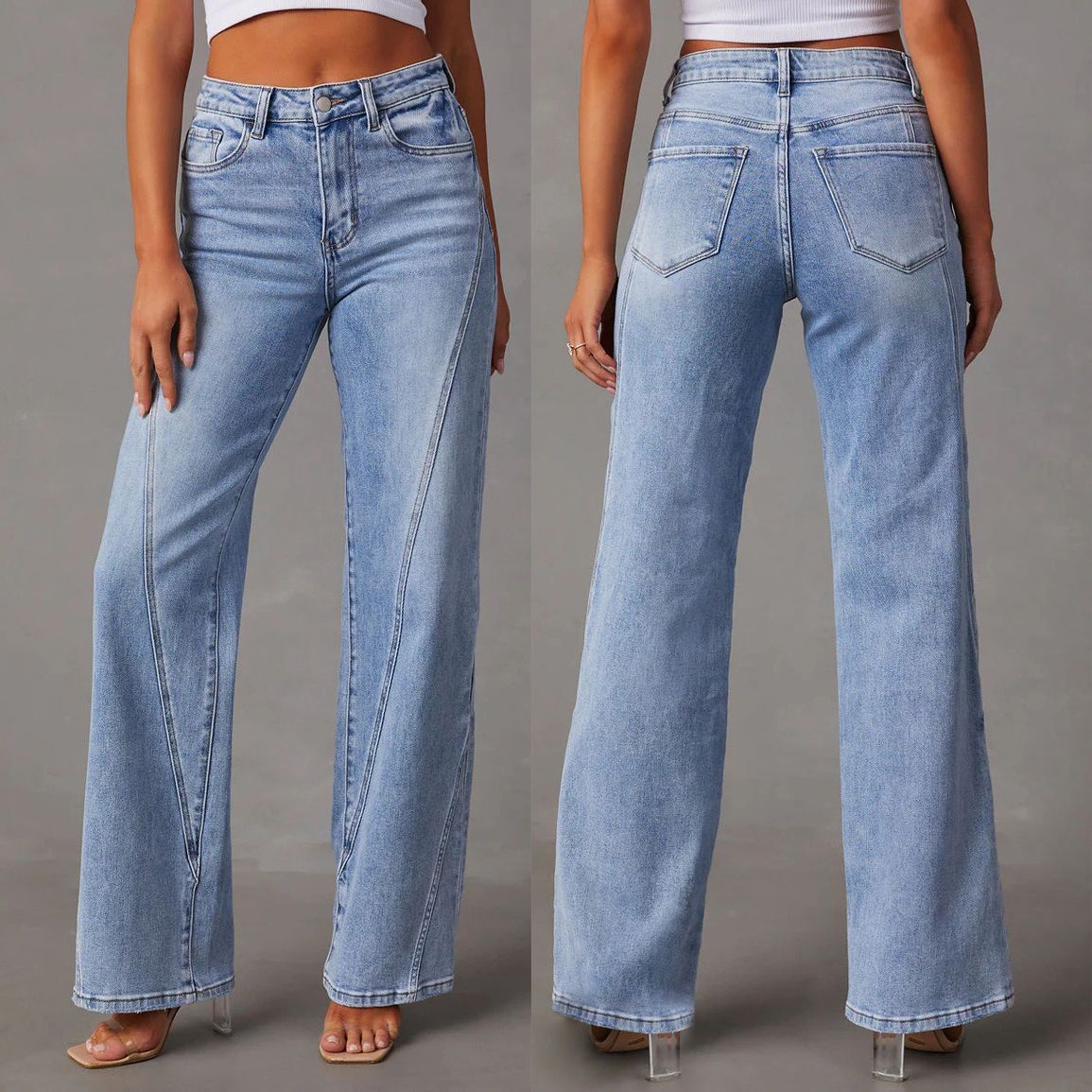 Jeans for Women High Waist Loose Denim Trousers Denim Trousers Holes Jeans