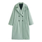 Winter Collared Double Breasted Solid Color Loose Woolen Coat Women