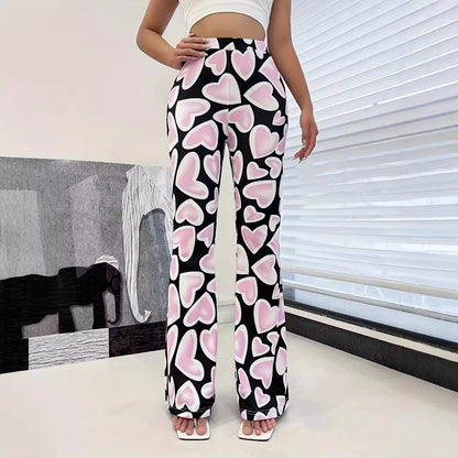 Printing High Waist Hip Wrapped Casual Pants Micro Bell Bottom Pants Women Women