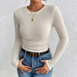 Top Women Short Tight Sexy Square Neck Knitwear Short Wide Collar Long Sleeve T shirt