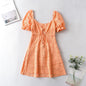 New Fashion Fresh round Neck Puff Sleeve Lace Lace-up A- line Dress for Women Eyelet Embroidery